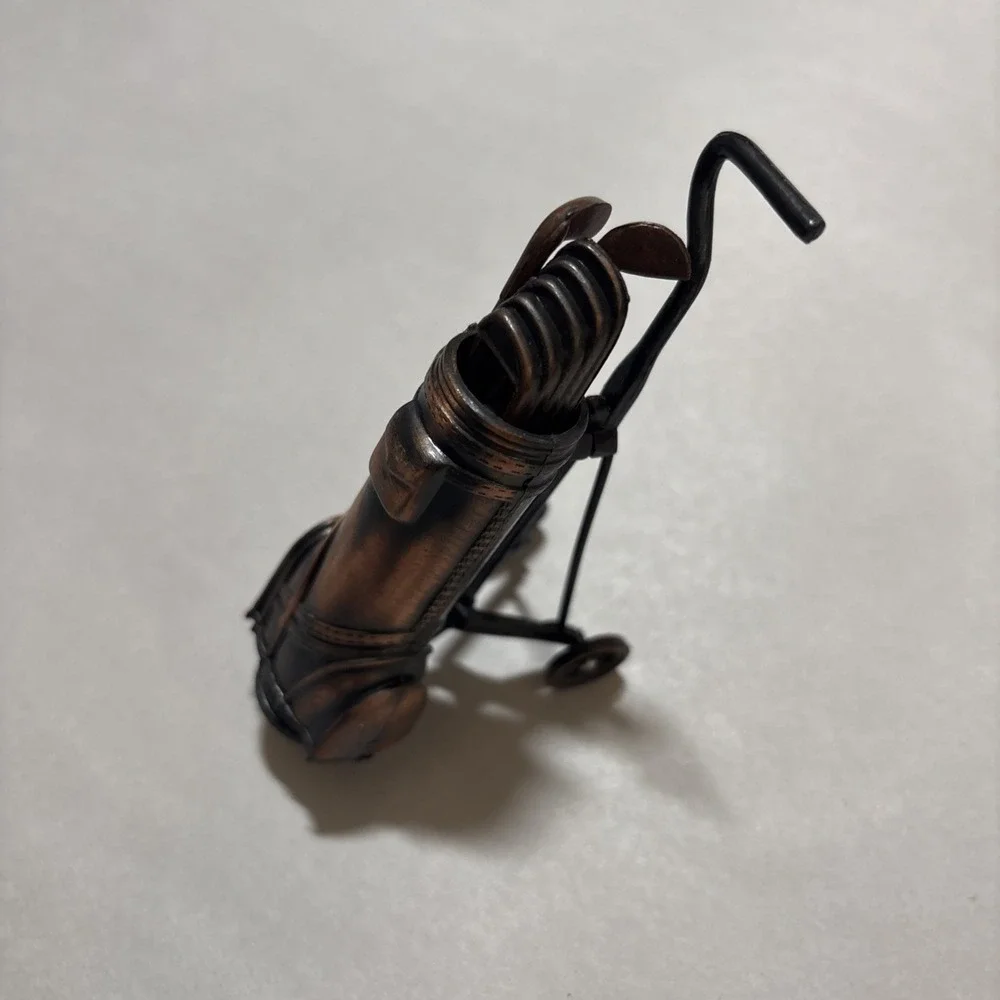 VTG Mini Pencil Sharpener Bronze Die Cast Metal Golf Bag Clubs /w Box EUC
